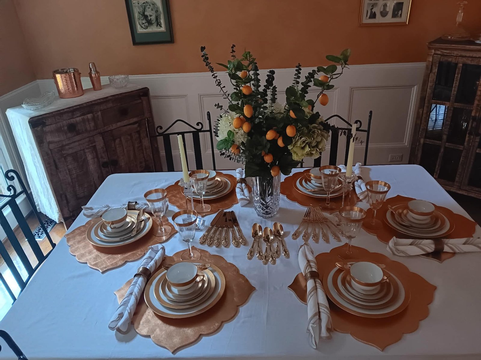 Formal table with citrus centerpiece