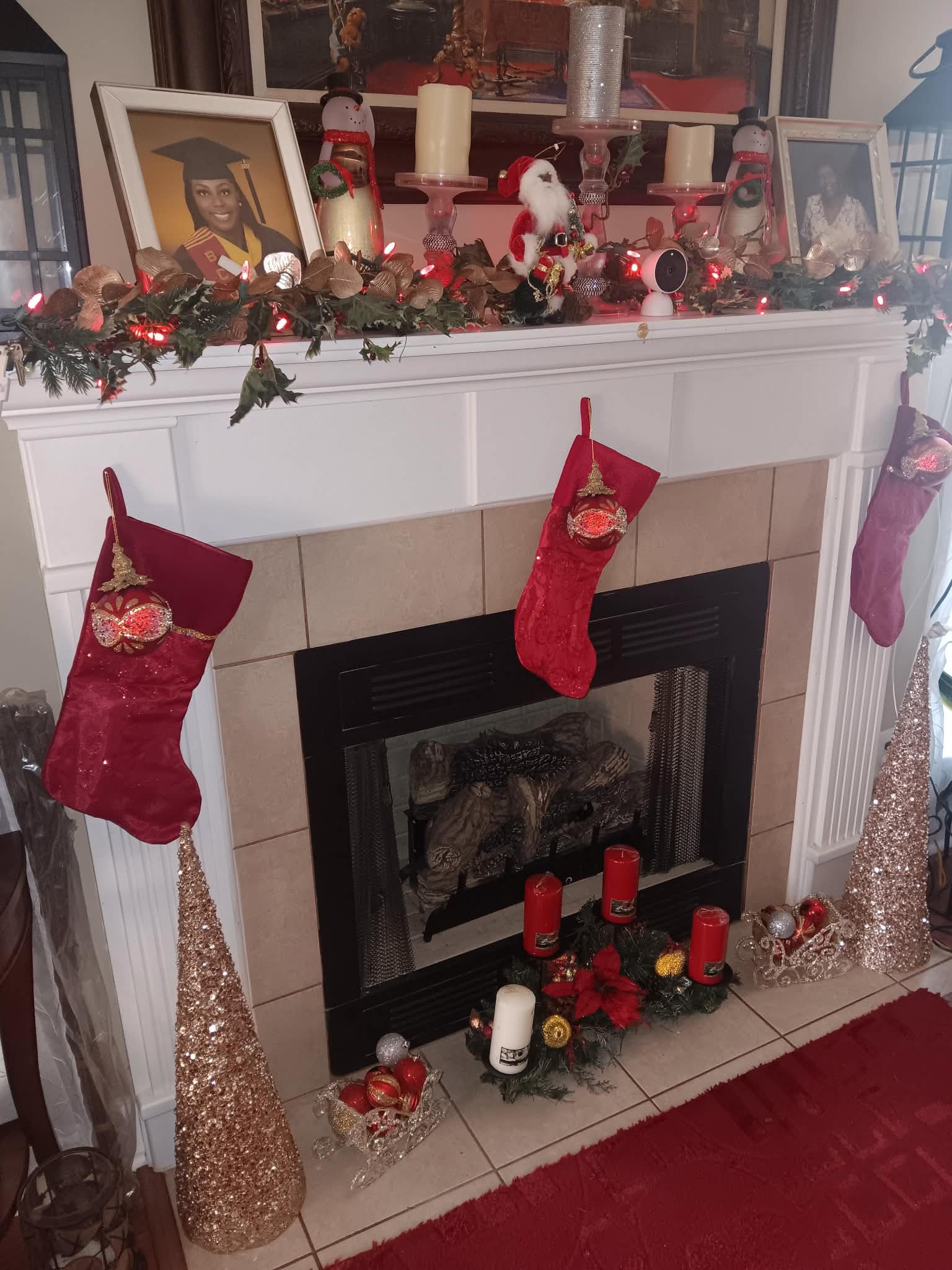 Fireplace with holiday decorations