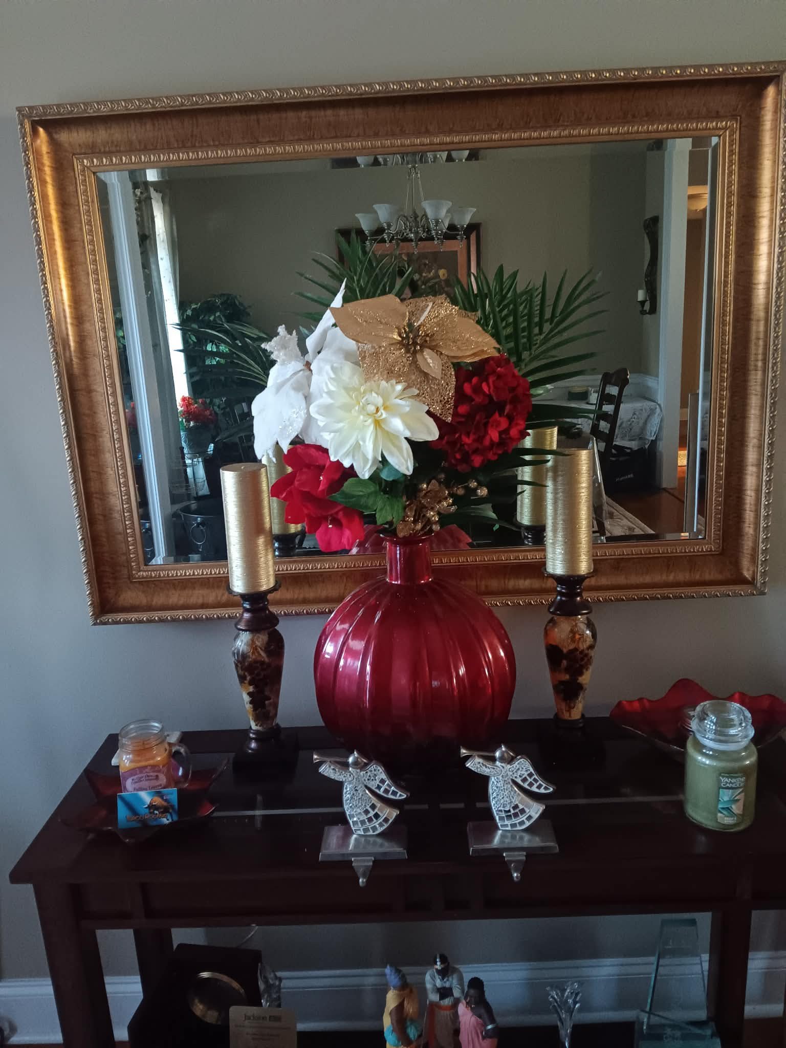 Decorated console table with mirror