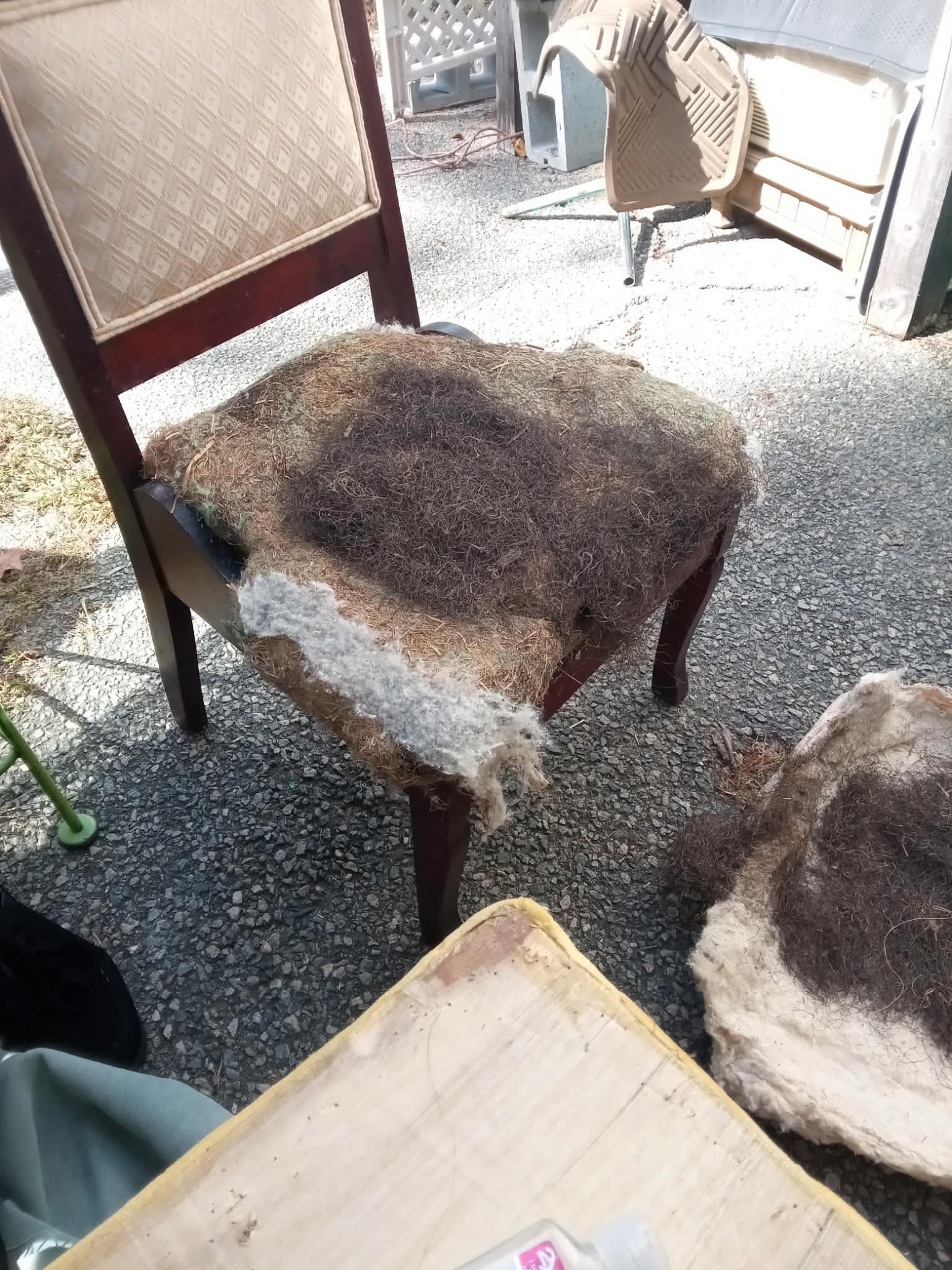 Before — chair with worn padding exposed